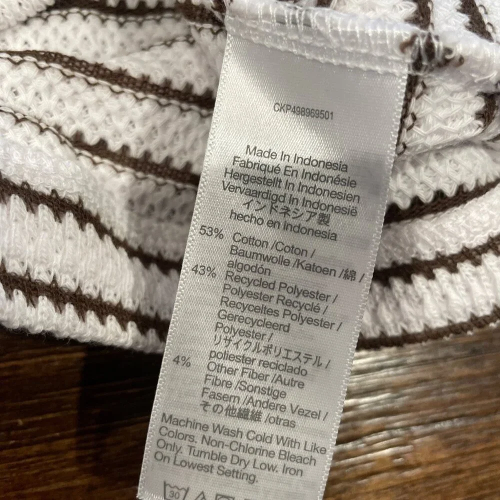 NWT Madewell Women's Sz XS Embroidered Boxy Knit Tee in Stripe Cream Brown NV988 - Picture 7 of 9